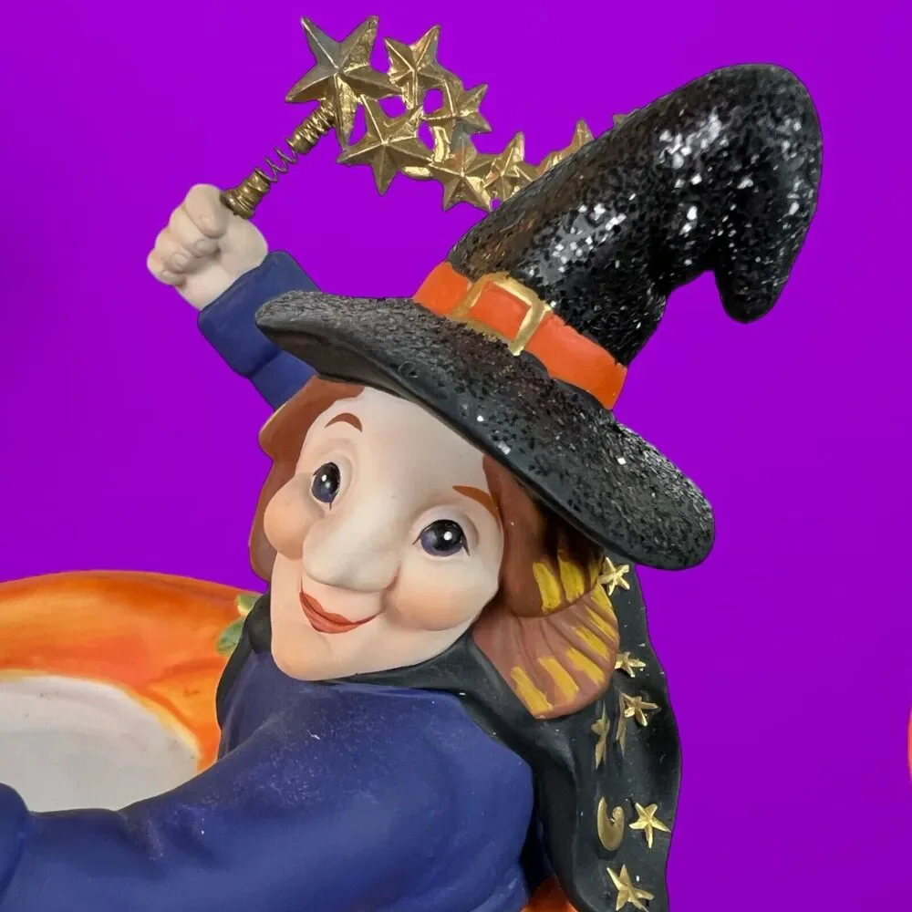 Retired PartyLite Halloween Witch Pumpkin Jar Pillar Candleholder P8212 w/ Box - Picture 2 of 8